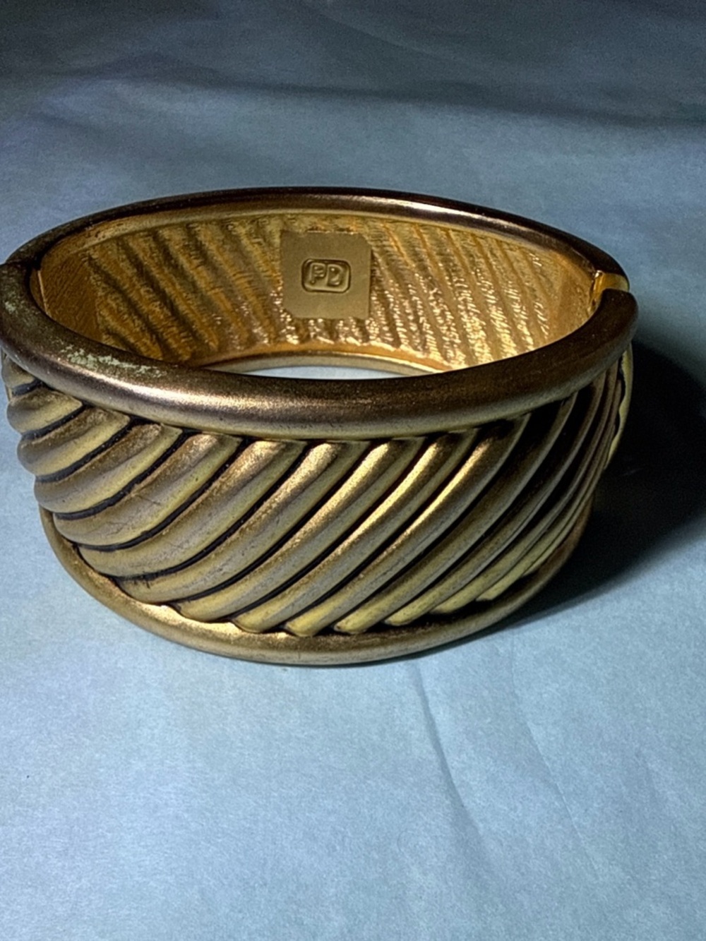 Chunky Gold Tone Cuff Bracelet Ribbed Twisted Statement Bangle